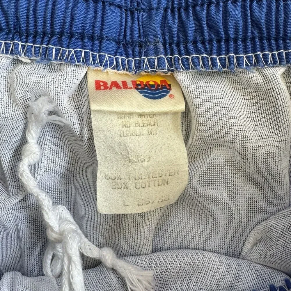 NEW! Vintage 80s Balboa Shortie Swim Trunks Shorts Blue Red Size L 36/38
